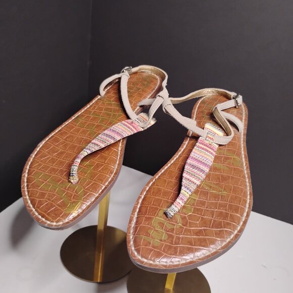 Sam Edelman Vegan Almond Woven Sand Gigi Thong Ankle Strap Sandals Size 9 1/2 - Picture 2 of 14